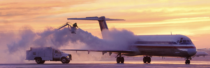 Aircraft undergoing professional deicing services during winter operations, demonstrating Lane Aviation’s all-weather line services, ground support equipment, and commercial aircraft handling expertise